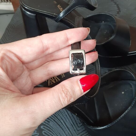 Zara Black Faux Leather Platform Heel Sandals - Picture 6 of 14